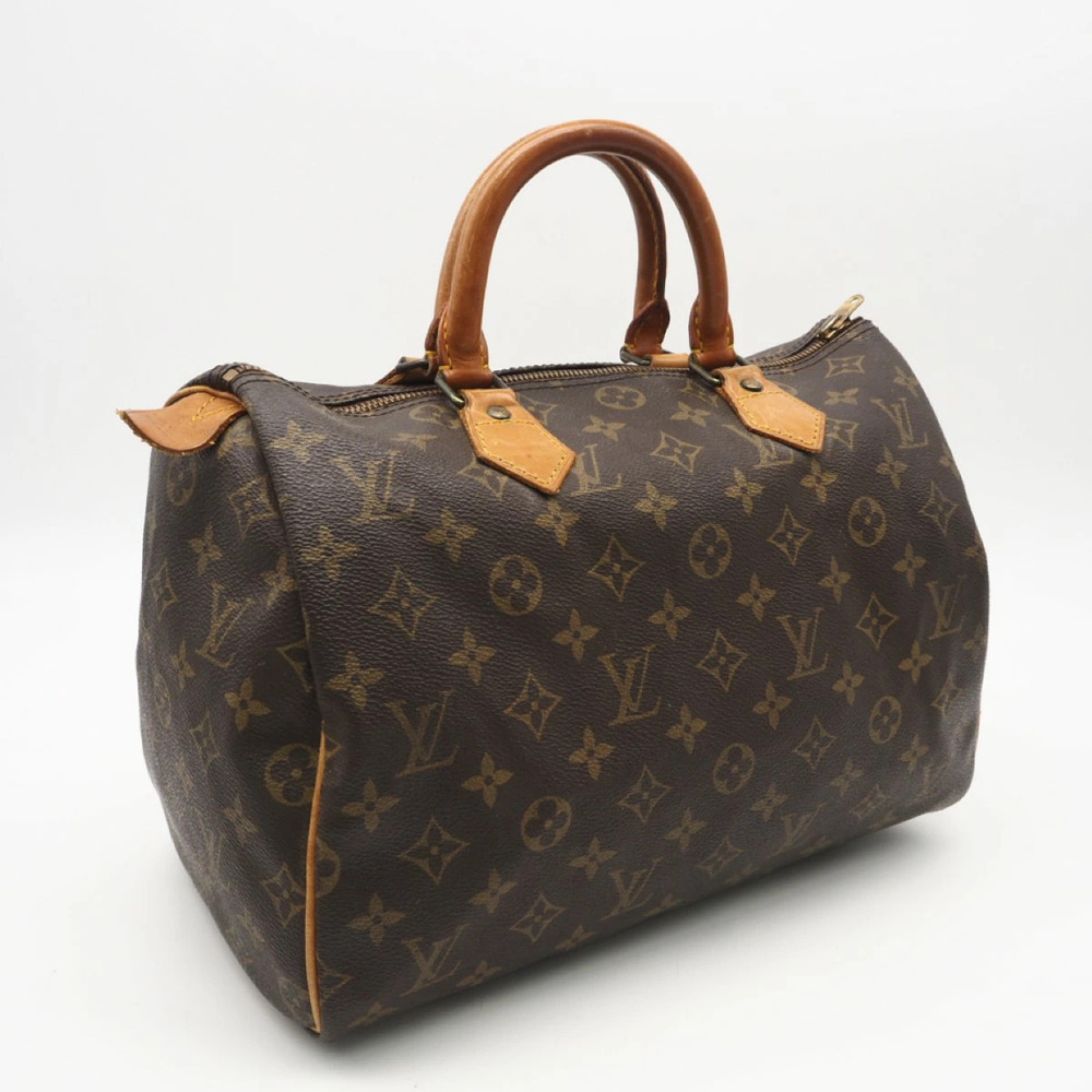 Louis Vuitton Monogram Speedy Handbag Black Canvas Leather